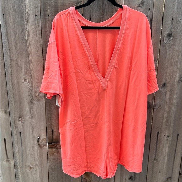 Free People Movement Hot Shot Tee Romper in Neon Coral - Picture 6 of 8